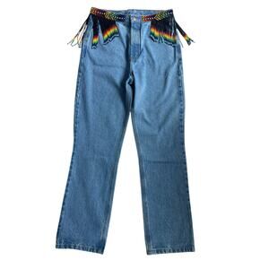 FARM RIO EMBROIDERED BEADED DENIM JEANS NWT SIZE LARGE BOHO RETRO